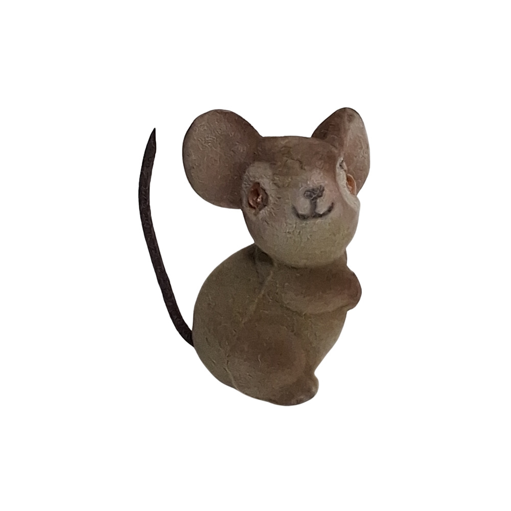 Vintage Flocked Gray Mouse Made in Hong Kong 2" Figurine Craft New Old Stock